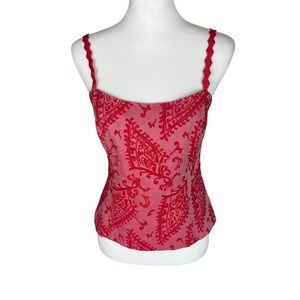 Juliana Collezione Womens Red Pink Paisley Rickrack Strap Tank Top Size 10 Y2K